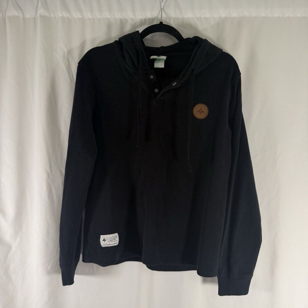 Lifted Research Group Hoodie Women's Large Black Small Waffled Drawstring Pullov